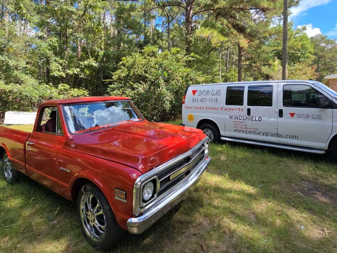 Century Glass tech repairing windshield and calibrating ADAS