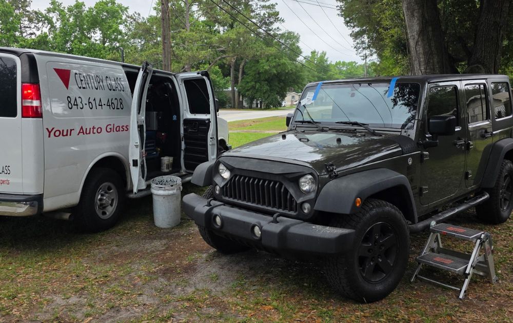 Industrial and Agricultural vehicle glass repaired. Tractor pulling plow.